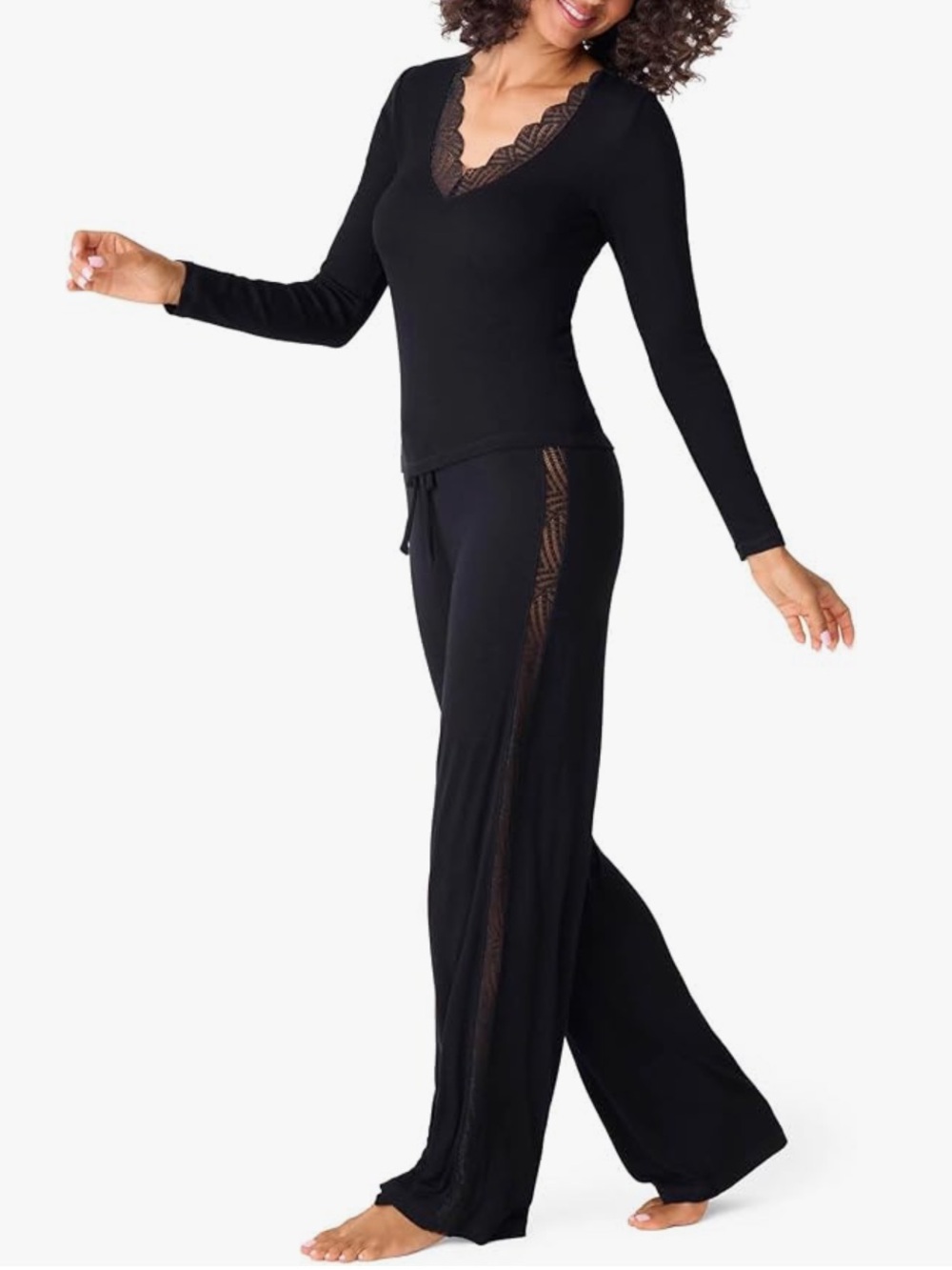 PJ Salvage Black Lace-Trim Pajama Lounge Set